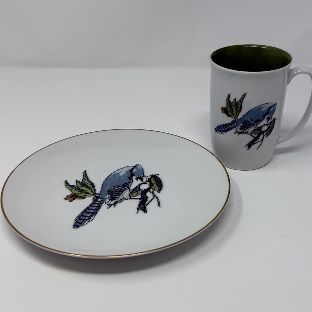 Fitz & Floyd Wild Bird Series Neiman Marcus Coffee Mug & Matching Plate